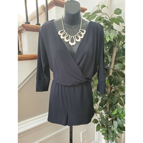 C Women's Solid Black Polyester V-Neck Cold Shoulder Sleeve Casual Romper Size S - Picture 11 of 11